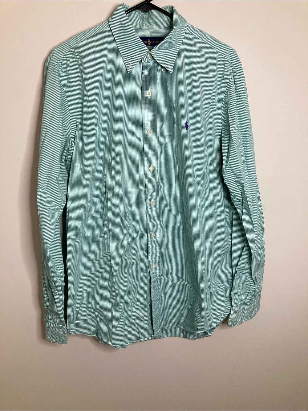 Ralph Lauren Mint Green and White Pinstripe Button-Down Shirt